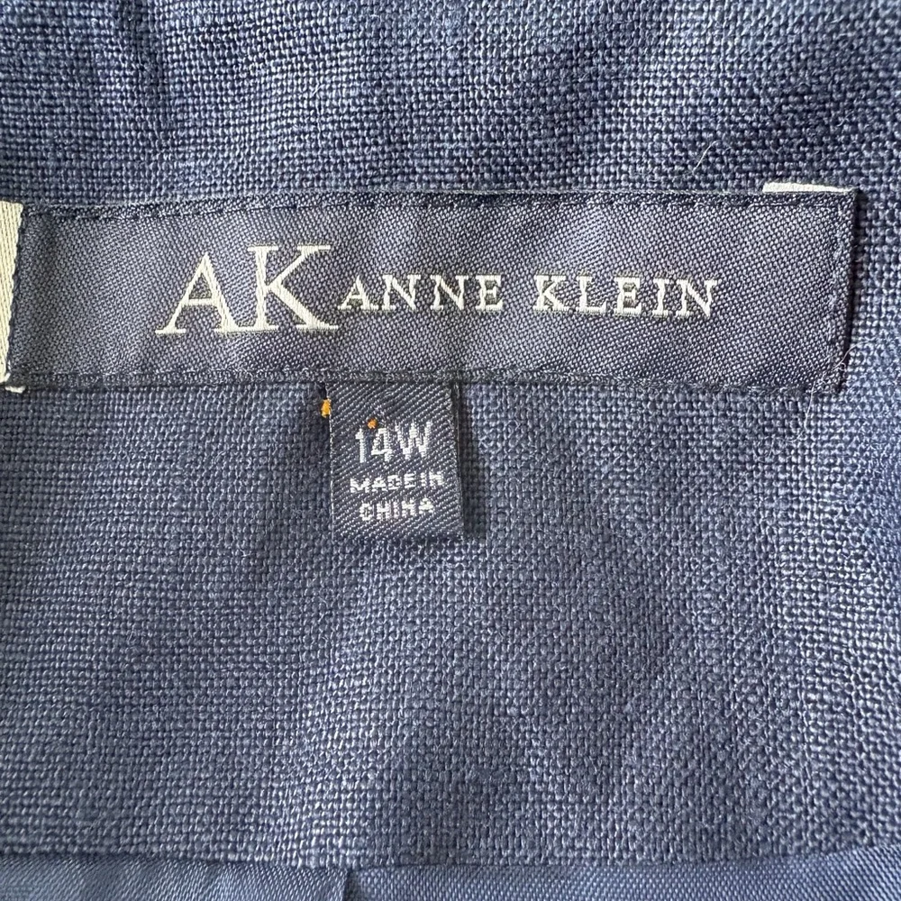 Anne Klein Navy Blue Linen Size 14W Jacket Collared Front Button Office Career - Picture 2 of 9